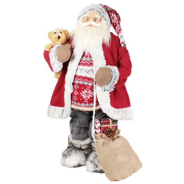 Χριστουγεννιάτικος Διακοσμητικός Άγιος Βασίλης, με Σάκο και Αρκουδάκι (80cm)